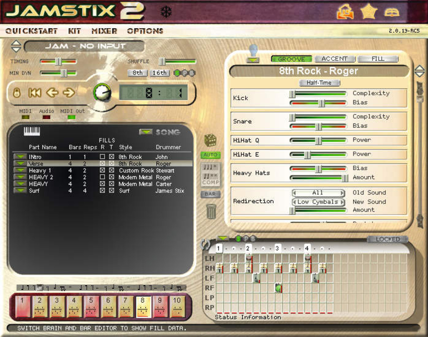 The interface enables you to fine-tune every aspect of your drum track.